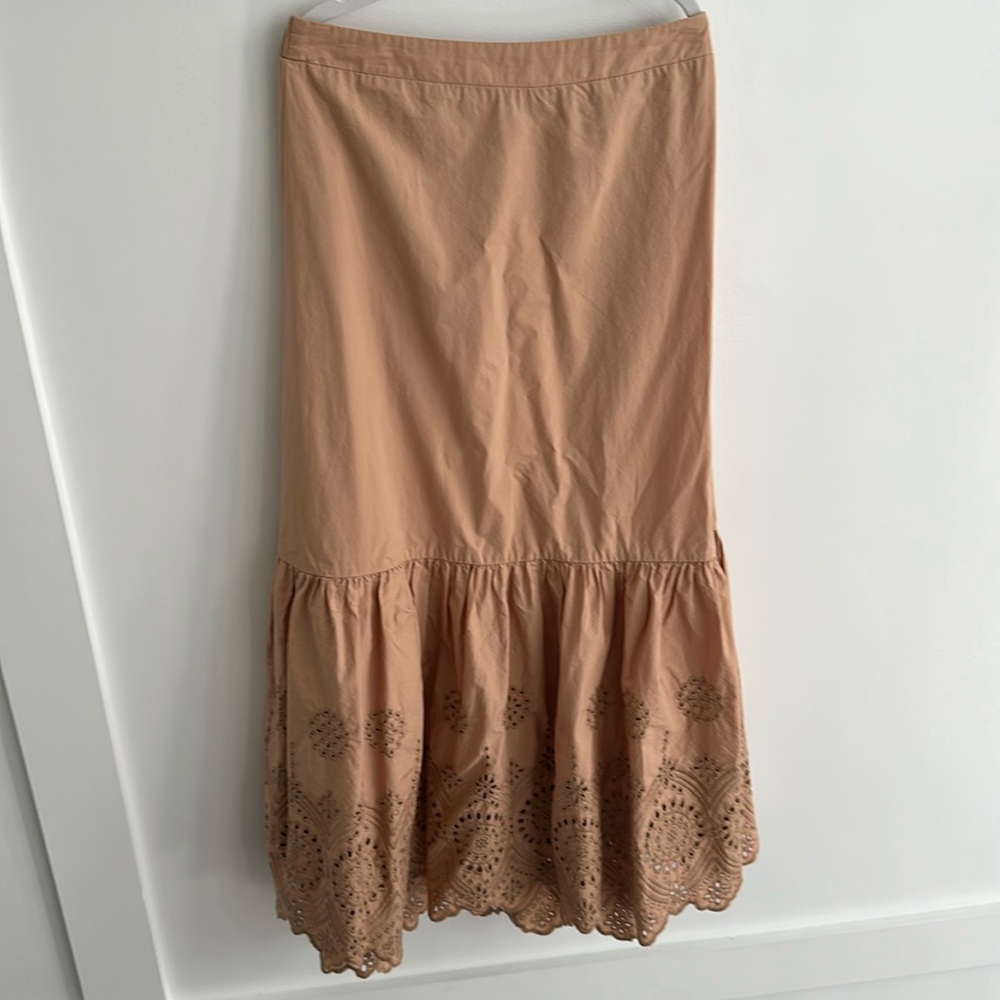 Moon River MOON RIVER EYELET BEIGE LONG BOHO SUMMER SKIRT